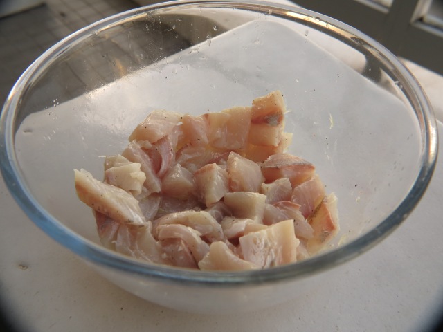 Step 1 - Diced Kingfish with lime juice, olive oil, salt and pepper