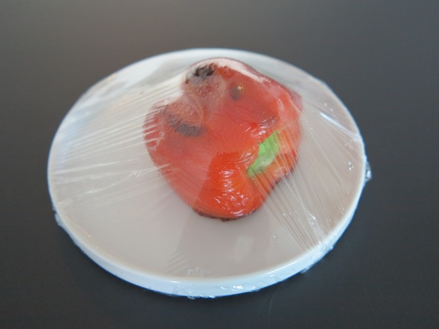 Step 1 - Cover the roasted capsicum with cling film